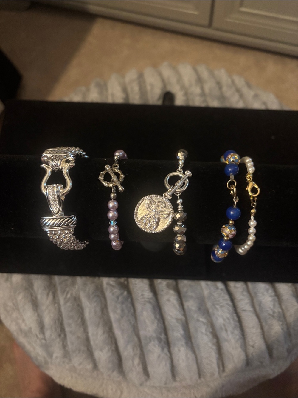 Silvertone/Goldtone beaded bracelets. None are stretchy.